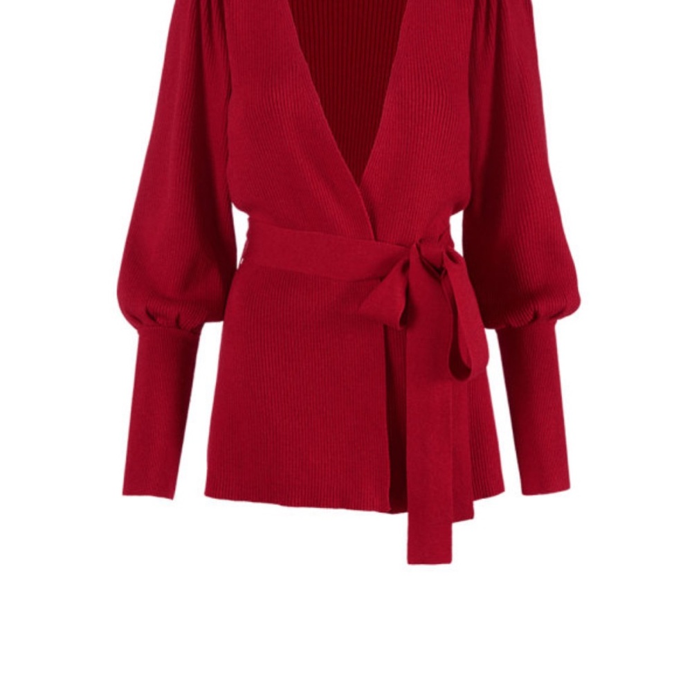 CAbi cabaret Red Cardigan Wrap Sweater with Bishop Sleeves - Picture 1 of 8